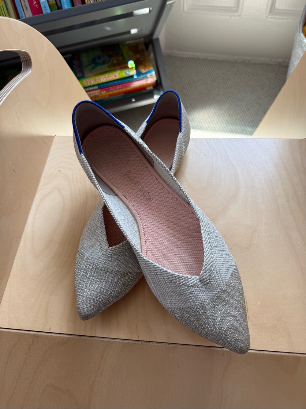 Rothy's Pointed D'Orsay Flats in silver and gold